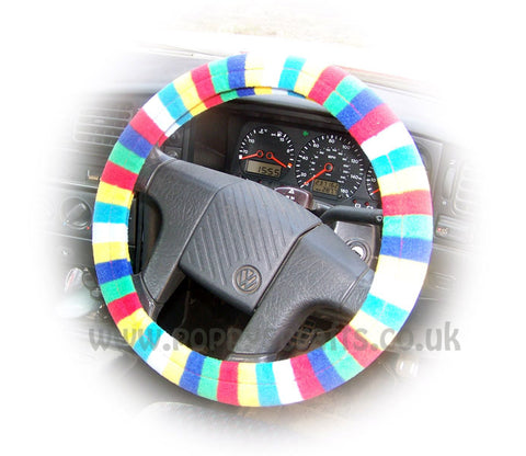 Gorgeous Bright Rainbow Striped fleece car steering wheel cover