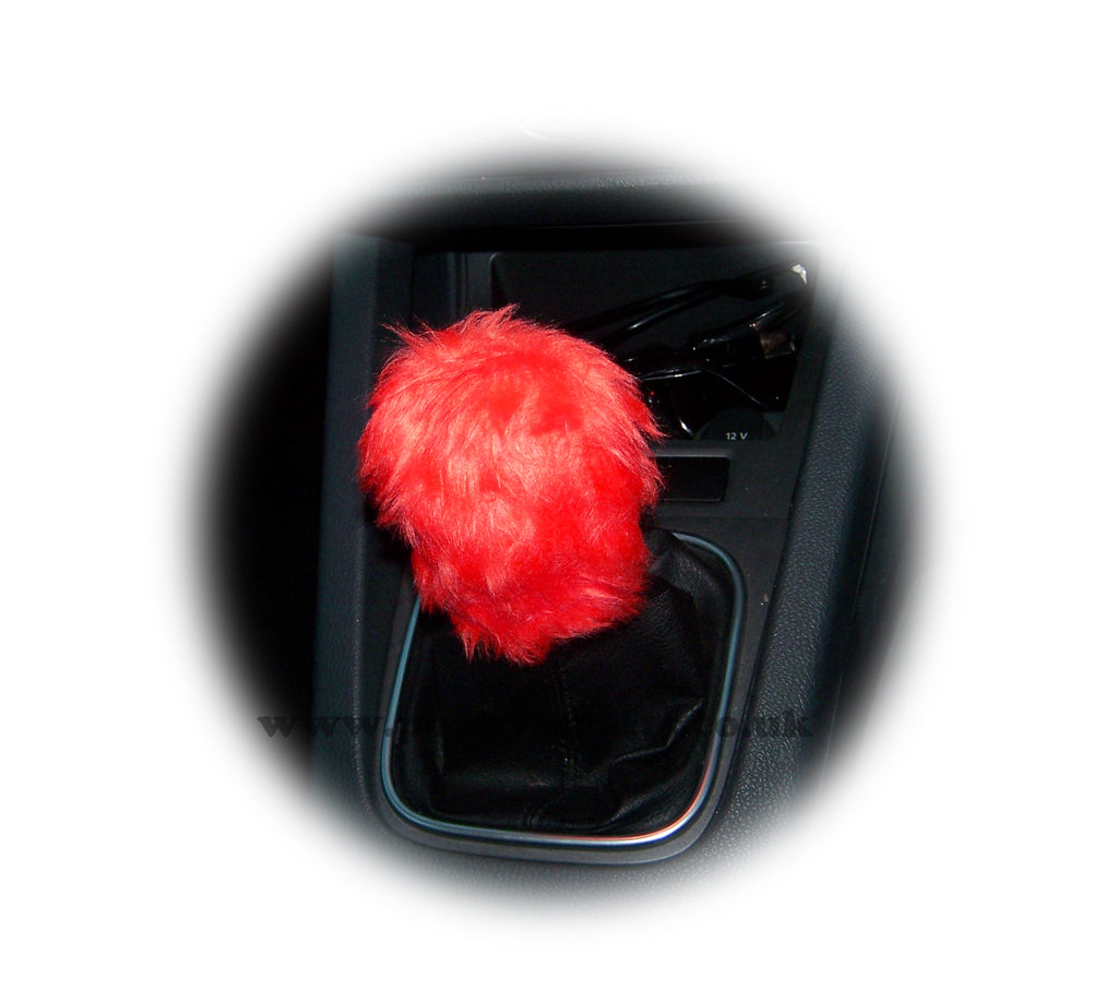 Racing Red fuzzy faux fur Gear knob stick shift cover Poppys Crafts