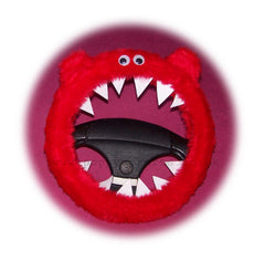 Fuzzy faux fur Red Monster steering wheel cover with googly eyes Poppys Crafts