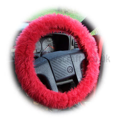 Racing Red fuzzy faux fur car steering wheel cover Poppys Crafts
