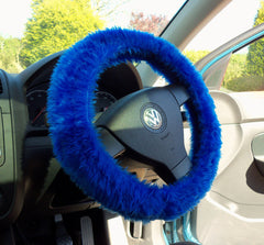 Royal Blue fuzzy faux fur car steering wheel cover Poppys Crafts