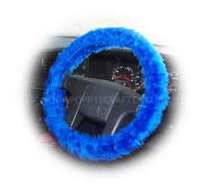 Royal Blue fuzzy faux fur car steering wheel cover Poppys Crafts