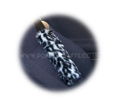 Snow Leopard print faux fur car seatbelt pads 1 pair Poppys Crafts