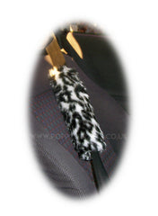 Snow Leopard fuzzy Steering wheel cover & matching faux fur seatbelt pad set Poppys Crafts