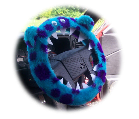Cute Fuzzy faux fur Spotty Monster car steering wheel cover