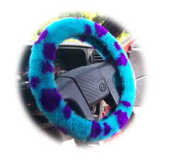 Large 7 Piece Spotty Monster fluffy car accessories set faux fur Poppys Crafts
