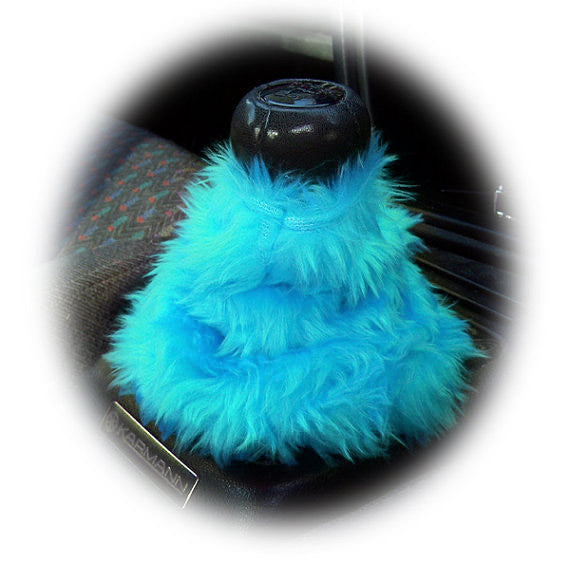 Turquoise Teal fluffy fuzzy gear stick gaiter cover Poppys Crafts