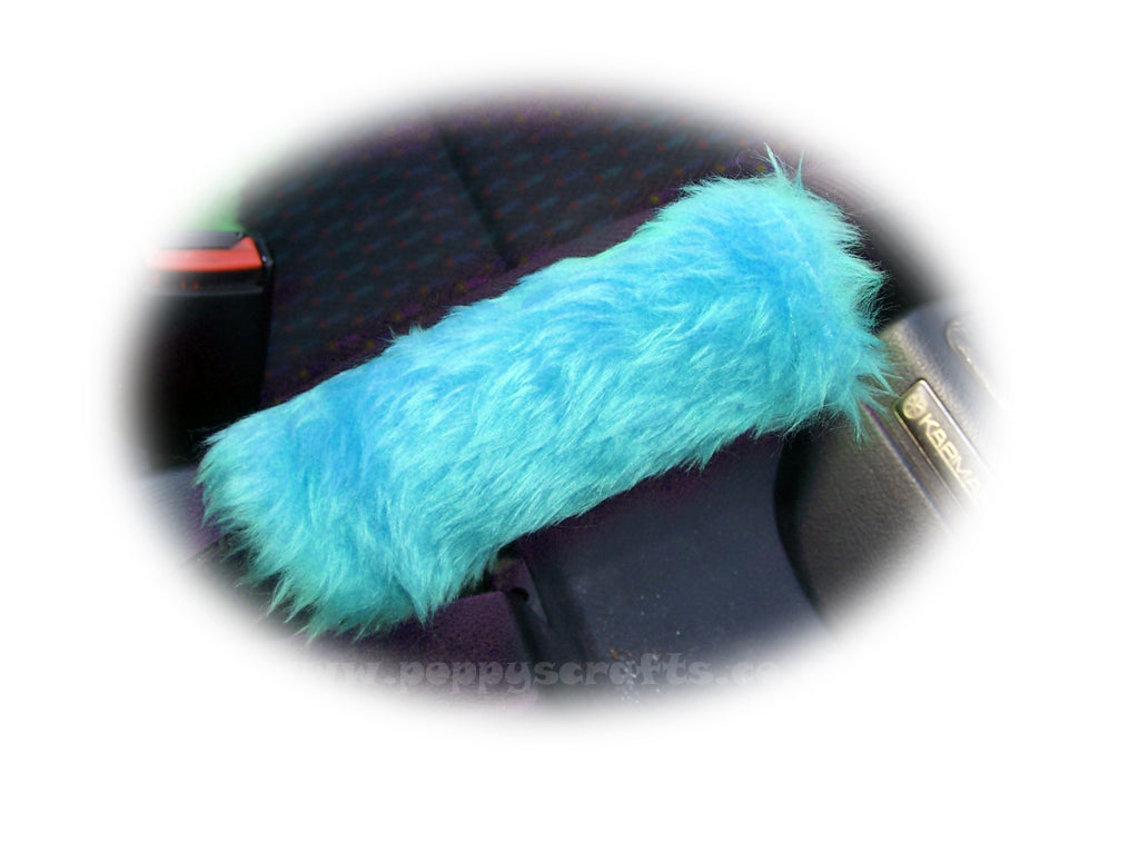 Fuzzy faux fur Turquoise / teal Handbrake cover cute Poppys Crafts