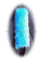 Gorgeous Teal Turquoise Car Steering wheel cover & matching fuzzy faux fur seatbelt pad set Poppys Crafts