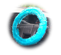 Teal Turquoise fuzzy faux fur car steering wheel cover Poppys Crafts