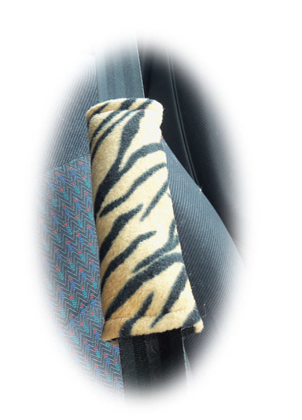 Gold Tiger stripe fleece seatbelt pads 1 pair Poppys Crafts