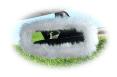 fuzzy faux fur rear view interior car mirror cover in choice of colour Poppys Crafts