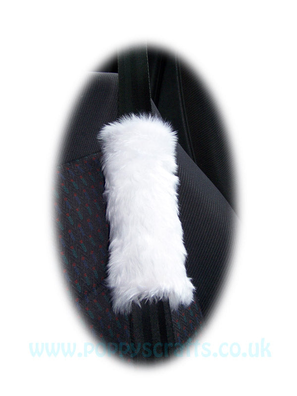 Pretty white shoulder strap pad / guitar / car / bag furry and fluffy Poppys Crafts