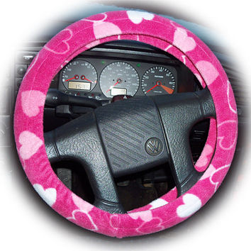 Cute Pink Hearts fleece car steering wheel cover Poppys Crafts