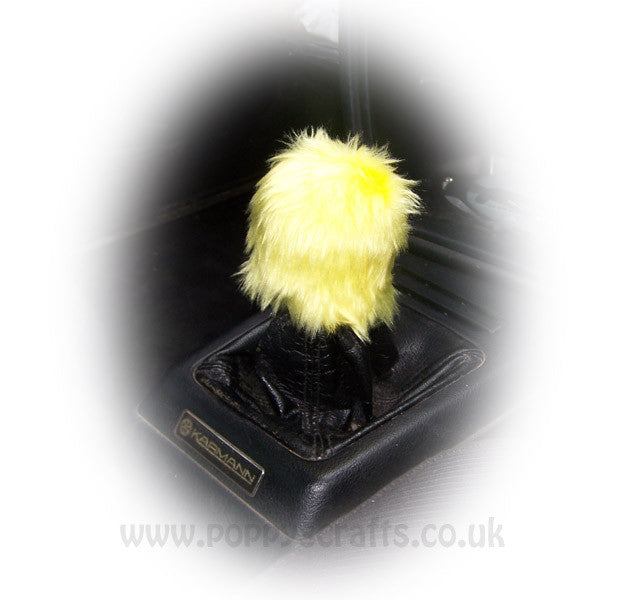 Fuzzy faux fur Bright Yellow Gearknob cover cute Poppys Crafts