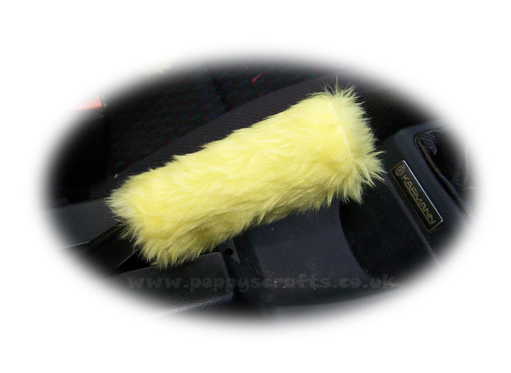 Fuzzy faux fur Bright Yellow Handbrake cover cute Poppys Crafts