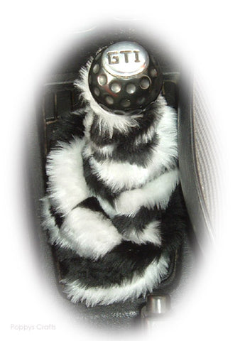 Zebra Stripe Black and White faux fur fluffy gear stick gaiter cover
